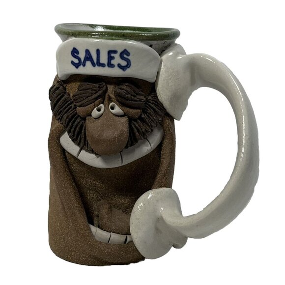Vintage Mug Pottery Mark Hines Creations Funny Face Hand-Sculpted SALES on Phone - Picture 1 of 10